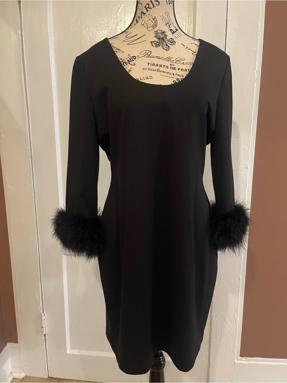 Calvin Klein Black Long-Sleeve Dress with Faux Fur Cuffs
